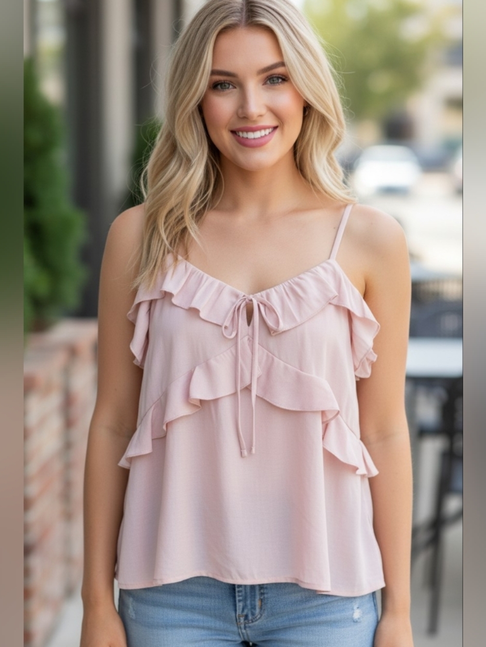 Universal Thread  Soft Pink Tiered Ruffle Swing Tank Top